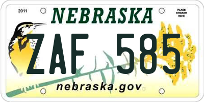NE license plate ZAF585