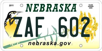 NE license plate ZAF602