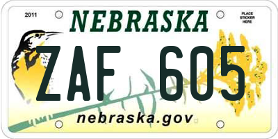 NE license plate ZAF605