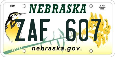 NE license plate ZAF607