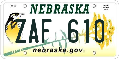 NE license plate ZAF610