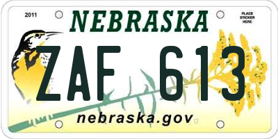 NE license plate ZAF613