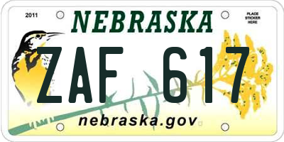 NE license plate ZAF617
