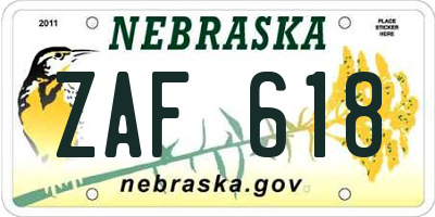 NE license plate ZAF618