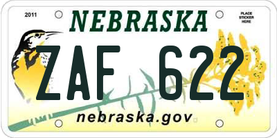 NE license plate ZAF622