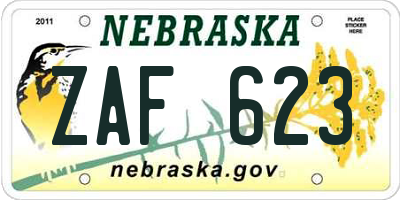 NE license plate ZAF623
