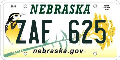 NE license plate ZAF625