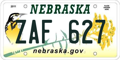NE license plate ZAF627