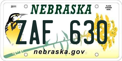 NE license plate ZAF630