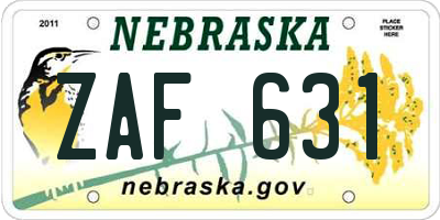 NE license plate ZAF631