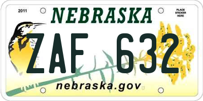 NE license plate ZAF632