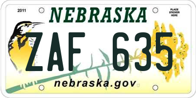 NE license plate ZAF635