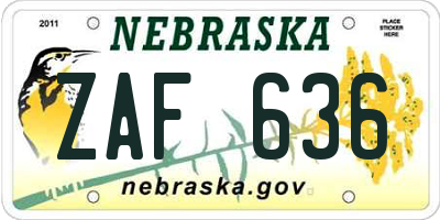 NE license plate ZAF636