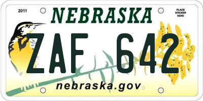 NE license plate ZAF642