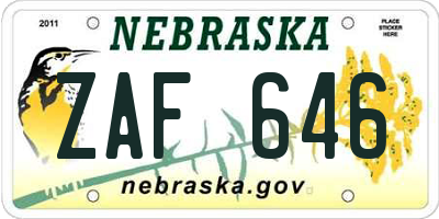 NE license plate ZAF646