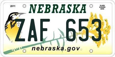 NE license plate ZAF653