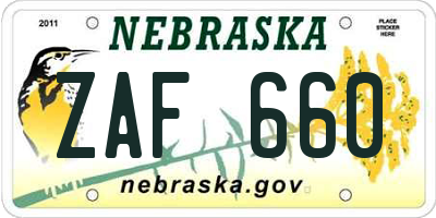 NE license plate ZAF660