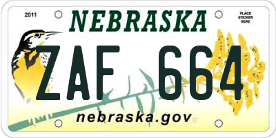 NE license plate ZAF664
