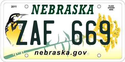 NE license plate ZAF669