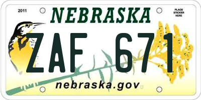 NE license plate ZAF671