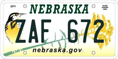 NE license plate ZAF672