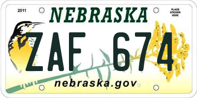 NE license plate ZAF674