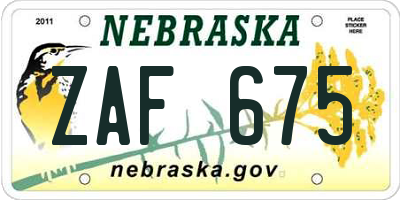 NE license plate ZAF675