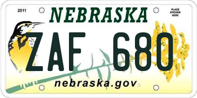 NE license plate ZAF680