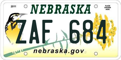 NE license plate ZAF684