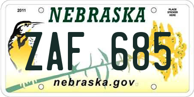 NE license plate ZAF685