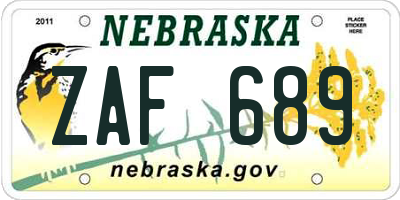 NE license plate ZAF689
