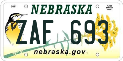 NE license plate ZAF693