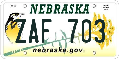 NE license plate ZAF703