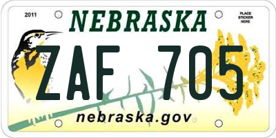 NE license plate ZAF705