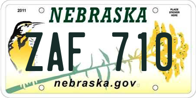 NE license plate ZAF710