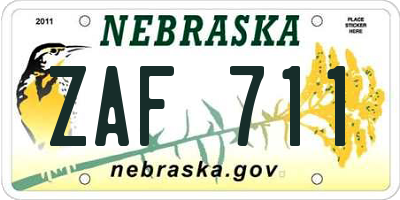 NE license plate ZAF711