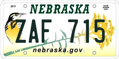 NE license plate ZAF715
