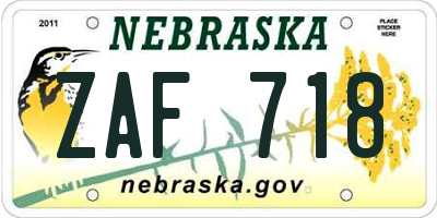 NE license plate ZAF718