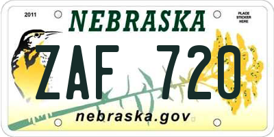 NE license plate ZAF720