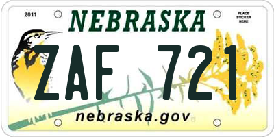 NE license plate ZAF721