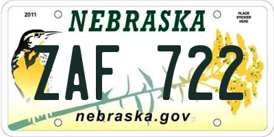 NE license plate ZAF722