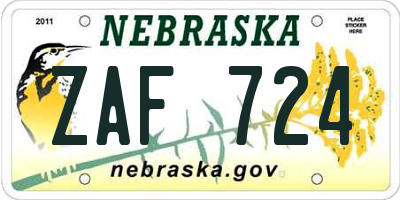 NE license plate ZAF724