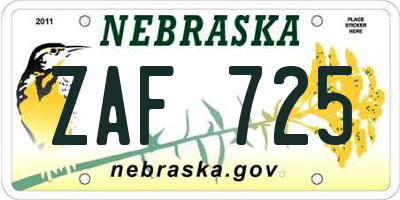 NE license plate ZAF725