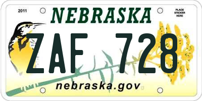 NE license plate ZAF728
