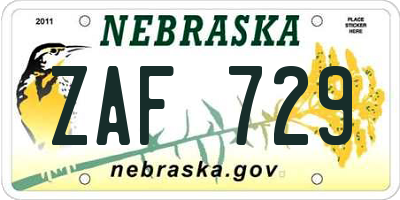 NE license plate ZAF729