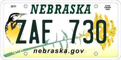 NE license plate ZAF730
