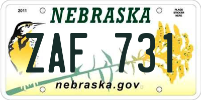 NE license plate ZAF731