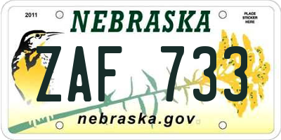 NE license plate ZAF733