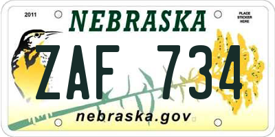NE license plate ZAF734