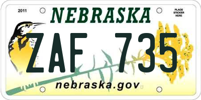 NE license plate ZAF735